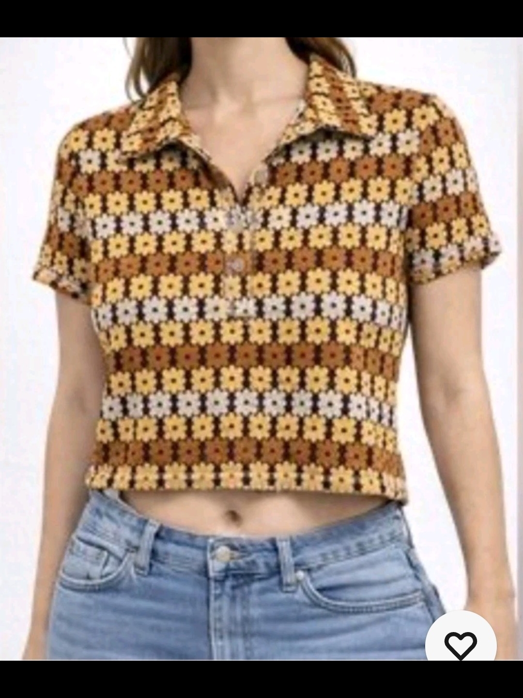 Free People Floral Crochet Crop Top In Brown, Cream & Yellow